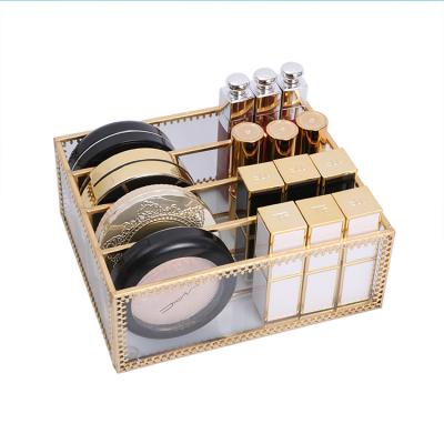 China Viable Copper Glass Eyeshadow Powder Makeup Box Storage Home Desktop Rack For Cosmetics Storage for sale