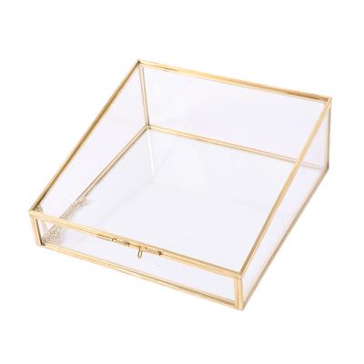 China Retro Trapezoidal Brass Glass Jewelry Box Home Decoration Display Box Cosmetics Storage Box for sale