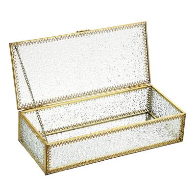 China Gold Mirror Glass Jewelry Display Box Diamond Grain Glass Jewelry Storage Box is Suitable for Jewelry Desktop Storage for sale