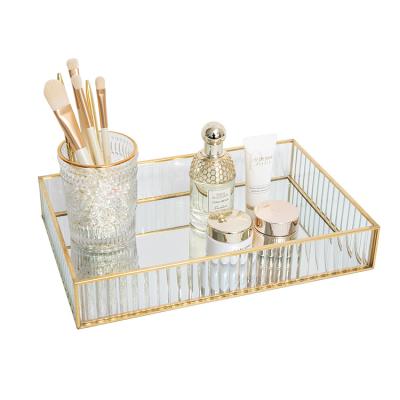 China Gold striped storage tray hotel restaurant tray home decoration aromatherapy glass cosmetic tray D66 [stripe] for sale