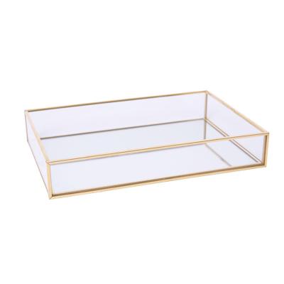 China Wholesale Custom Metal Rectangular Mirror Tray Hotel Serving Tray Home Glass Decoration D66[S] for sale