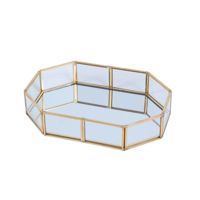 China Custom Brass Transparent Glass Tray Cosmetics Tray Jewelry Tray Batch Storage Decorative Ornaments D67 for sale