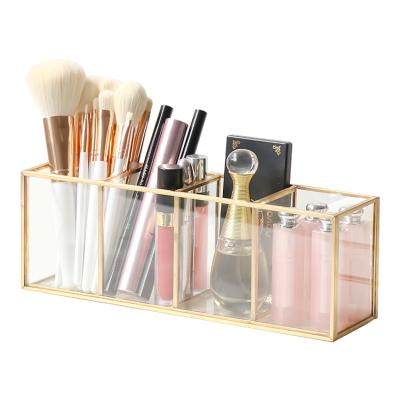 China Viable Brass Transparent Glass Cosmetic Brush Storage Box Brush Barrel Is Suitable For Cosmetic Storage for sale