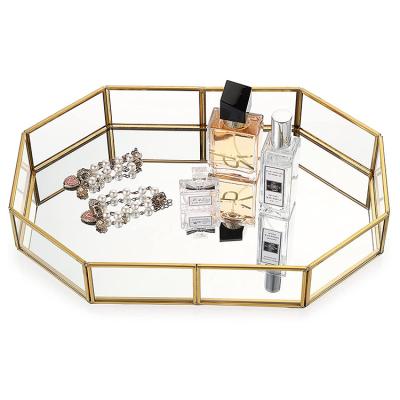 China Polygon Metal Mirror Tray Serving Tray Hotel Reception Tray Perfume Glass Cosmetic Tray Micro Customized Printing Standard D67 for sale