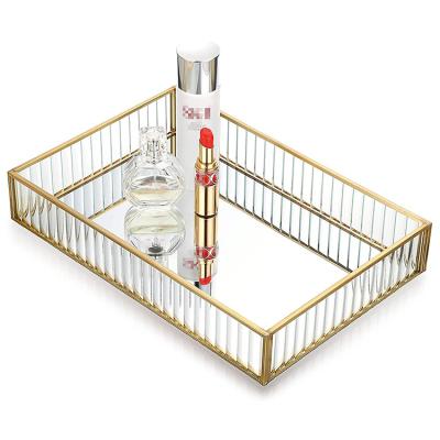 China Gold Rectangular Mirror Glass Jewelry Tray Furnishing Palette, Perfume Cosmetic Tray For Bathroom, 12