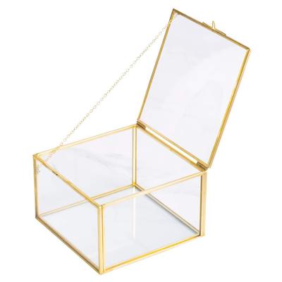 China Viable gold square storage box home decoration box classic transparent glass jewelry box cover suitable for dresser desktop for sale