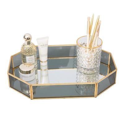 China Nordic Octagonal Storage Tray Glass Metal Storage Tray Household Cosmetic Ornaments D67 for sale