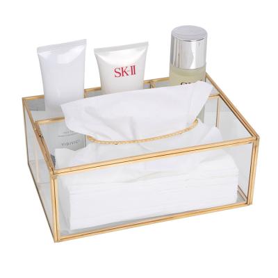 China Minimalist Multifunctional Desktop Cosmetic Storage Box Tissue Box Living Room Household Glass Cosmetic Box for sale