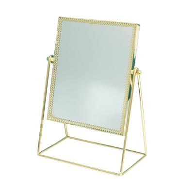 China Non-Specific Gold Plated Portable Metal Square High Definition Cosmetic Mirror For Office for sale