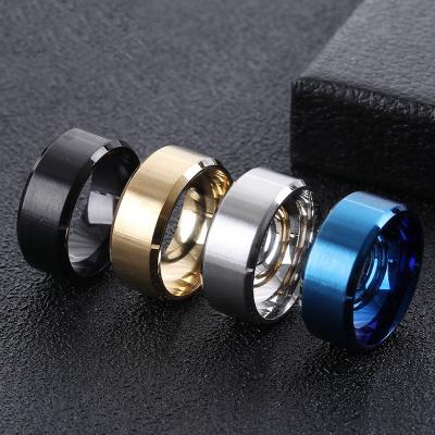 China Vintage 8mm Stainless Steel Ring For Men Retro Black Gold Color Silver Blue Ring For Women Fashion Unisex Jewelry For Gift Party for sale