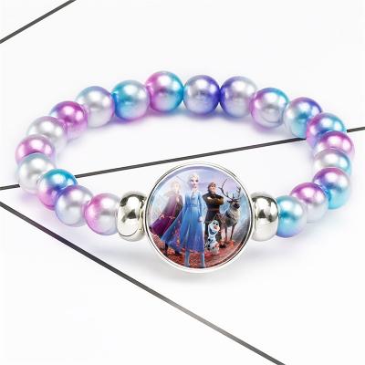 China Cute Hiphop Elsa Anna Princess Girl Makeup Toys Kids Cartoon Bracelet Bracelets Fashion Rainbow Beaded Chain Cheap for sale