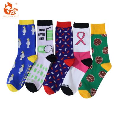 China Small Antibacterial Fly Bird Custom Clean Funny Logo Cotton Design Thick Cardboard Business Fancy Colorful Men Dress Socks Wholesale for sale