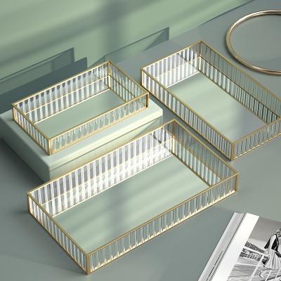 China Candy Tray Metal Wholesale Serving Trays Gold Coin Accessories Mirror Home Decor Coffee Snack Trays 20.5*14*3.5cm/25.5*17.5*4.5cm/30.5*19.5*5cm for sale