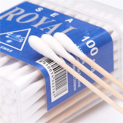 China 100pcs Natural Hot Sale Wooden Double Stick Cotton Tips Buds WSCB013 for sale