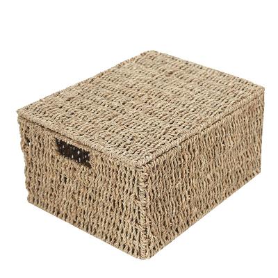 China 36*28*18.5cm Sustainable Plant Plankton Woven Rectangular Storage Boxes with Lid Home Storage and Organization for sale