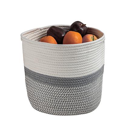 China Factory Price 11.8*11.8 Inch Round Shape Cotton Rope Plant Basket High Quality Viable Fabric Storage Basket for sale