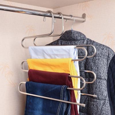 China Magic S-Type Minimalist Pants Hangers Clothes Hanger Metal Stainless Hangers For Universal Clothes Space Saver for sale