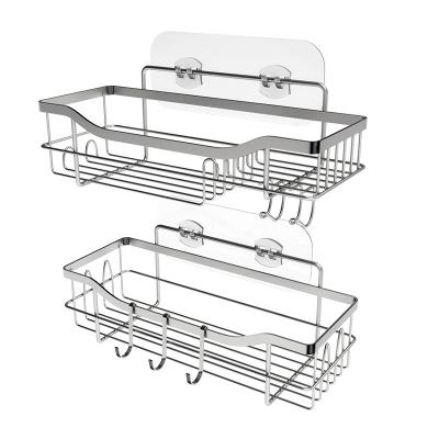 China Minimalist Bathroom Wall Storage Racks And Racks Free Installation Metal Holding Stainless Steel Rack With Movable Hook for sale