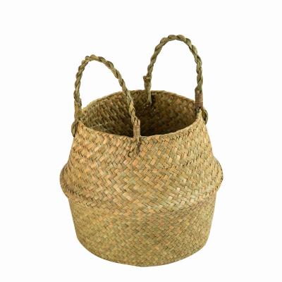 China New-fashion Round Shape Foldable Laundry Storage Basket With Water Handmade Hyacinth Basket Storage Bag Organizer Handle for sale