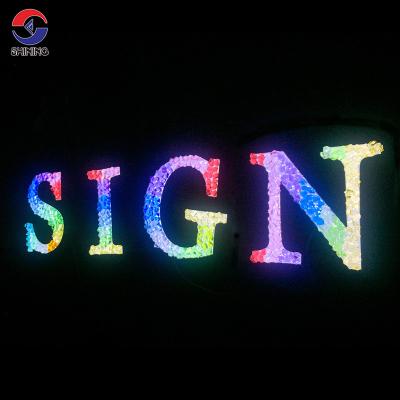 China High Brightness Rainbow Diamond Stainless Steel Channels Led Multicolor Acrylic Outdoor Signage Shiny Custom Store Sign for sale