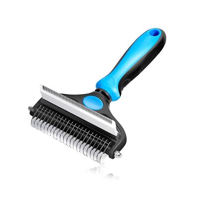 China Amazon Supplier Hot Selling Viable Wholesale 2 in 1 Pet Grooming Brush Cat Comb Double Sided Shedding Dematting Dog Hair Comb Pet Cleaning for sale