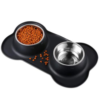 China Stocked 2 x 400ML Dog Bowls with Silicone Pads Non-Slip Pet Feeding Bowls, Double Set Stainless Steel Bowl for Cat, Dog Food and Water for sale