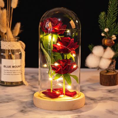 China decorative flowers & Braid the decorative flowers & Garlands Valentine's Day Decoration Simulation Rose LED Light Preserved Flower Eternal Valentine's Day Gift for sale