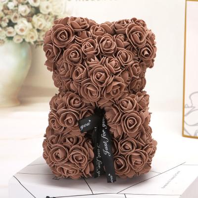 China Soap soap 25cm many colors forever rose teddy bear and box gift wholesale price artificial flower foam rose bear for sale