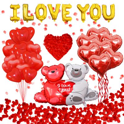 China Gift Toy Red Rose Petal Love Bear Heart Balloon Wedding Decor Flower Toy Valentine's Day Balloon Arch Ribbon Set Baby Shower Party Decoration for sale