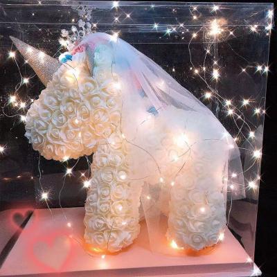 China Soap 40 cm Rose Bear Unicorn Light Emitting Diode Color Eternal Lamp, Veil Box Gift Wholesale Price Flower Unicorn Bubble Rose for sale