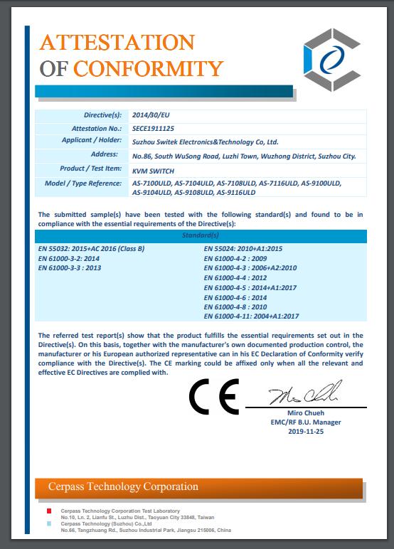 CE - Suzhou Switek Electronics&Technology Co., Ltd.