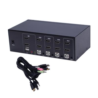 China Portable Right Brand 4 Input 2 Output 4K@30fp 4 Port HDMI KVM Desktop Switch With 2K Resolution Cables for sale