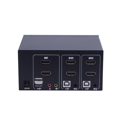 China Dual Monitor Supports 2 in 1 Out 4K@30HZ Resolution 2 Dual USB Port Display 2.0 HDMI KVM Switch with Audio for sale