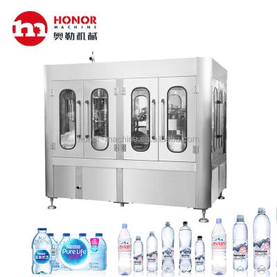 China 3000-4500bph Food Rotary Type 3 In 1 Drinking Water Juice Bottle Filling Labeling Packing Machine for sale