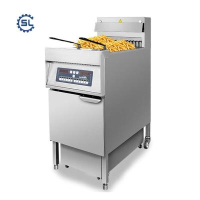 China Commercial single tank automatic temperature control kitchen equipment computer version fryer with oil filter cart for sale