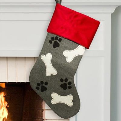 China Home Decoration 2021New Christamas Christmas Stocking Dog Bone Fish Shape Canvas Christmas Decoration Christmas Stocking Gift Bag for sale