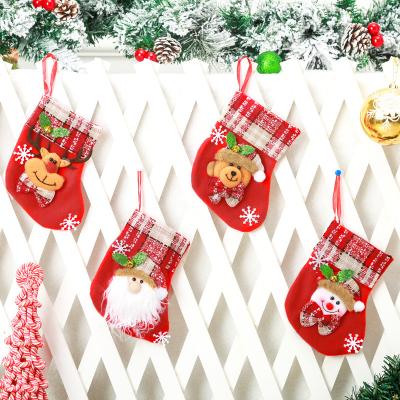 China Lovely Christmas Home Decor Christamas Stocking Small Plush Santa SnowmanReindeer Xmas Character 3D Canvas Hanging Tag Knit Border for sale