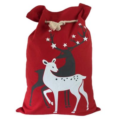 China 2021 Wholesale New Arrival Fashionable Christmas Bag Elks Canvas Drawstring Package Mouth Christmas Candy Bag for sale