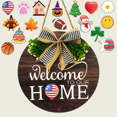 China Festival Stuff Christmas Welcome Sign Interchangeable Hanging Welcome Sign Interchangeable Door Sign for sale