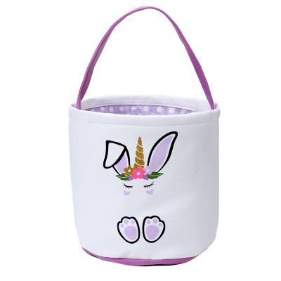 China Cute Pompom Unicorn Easter Bucket Canvas Easter Bunny Canvas Tote Bucket With Purpul by Monogram Best Selling Canvas for sale