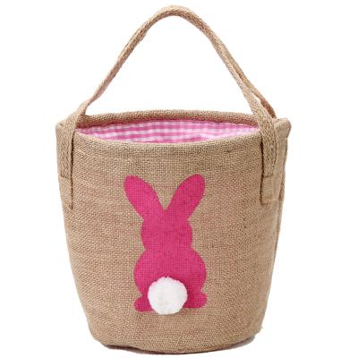 China 2021 Cute Canvas Woven Baskets Decorated High Quality Monogrammed Easter Bunny Bucket Handle Printing Easter Bunny Bucket Wholesale Short Tail for Kids for sale