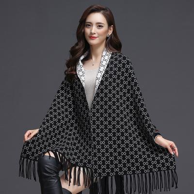 China Nice Woolen Shawl Double Function Scarf Women Thick Warm Coat With Sleeves In Winter for sale