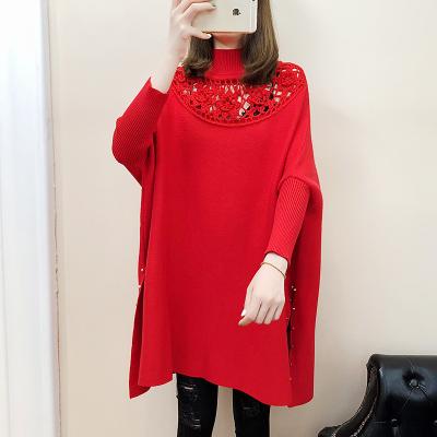 China New Skin Crochet Flower Hollow Out Loose Bat Sleeve Sweater Women's Large Sweater Coat Shawl Top Coat for sale