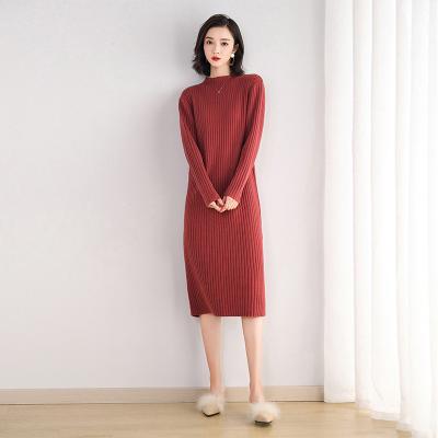 China Anti-wrinkle high neck knit dress wool based long skirt above knee in winter for sale