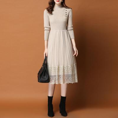 China New Anti-Static Female Lace Base Skirt Collar Coat Two Slim Knitted Long High Dresses for sale