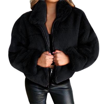 China 2021 Autumn Winter Fashion Female Stand Collar Zipper Cardigan Plush Short Coat Anti-wrinkle for sale