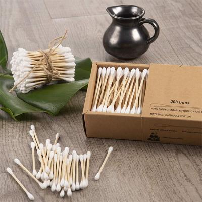 China Eco-Friendly Custom Plastic Free Bamboo Bud Earbuds Cotton Specifications Bamboo Cotton Bud Swab In Kraft Paper Box for sale