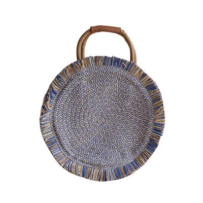 China Fashion Round Straw Bag Women Weave Shoulder Bag Summer Beach Round Purse And Handbags for sale