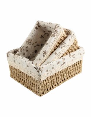 China Sustainable Straw Storage Woven Decorative Organizing Baskets Nesting Baskets Set Of 3 for sale