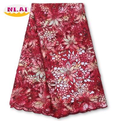 China 2021 viable latest 2021 stone satin lace print flower net lace scrap for wedding dress high quality fabrics lace african for party for sale